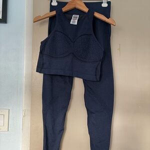 Gymshark Striped navy blue seamless leggings and crop top